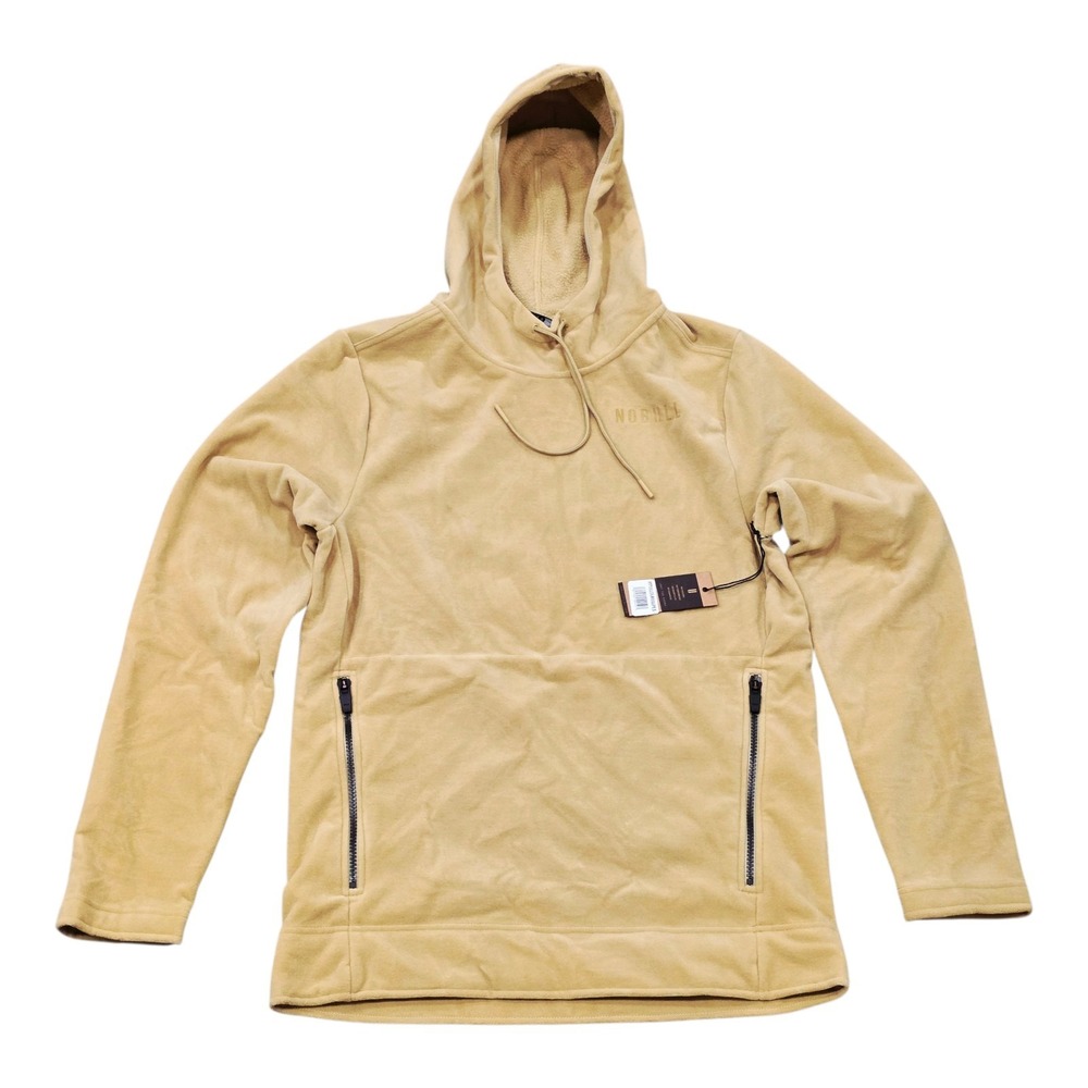 NOBULL Polar Fleece Hoodie Mens Small Taupe Beige Pullover NWT Zip Pockets